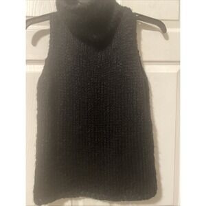 Vintage Express Black Knit Mock Sleeveless Turtleneck Sweater - Sz L